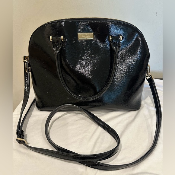 Black patent leather Kate Spade cross body satchel purse - Picture 1 of 8